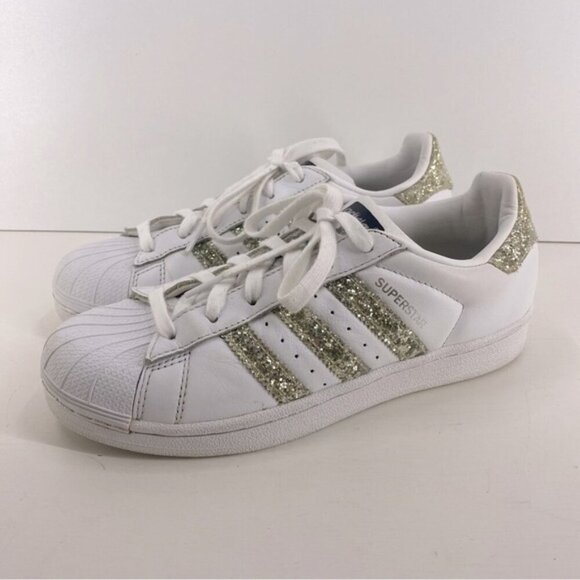 Adidas Originals White champagne/gold Glitter Sneakers Youth Size 6 - Picture 1 of 14